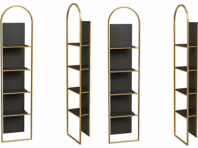 Modern Black and Gold Bookcase with Arch Design and Multi Tiered Shelves 3d model