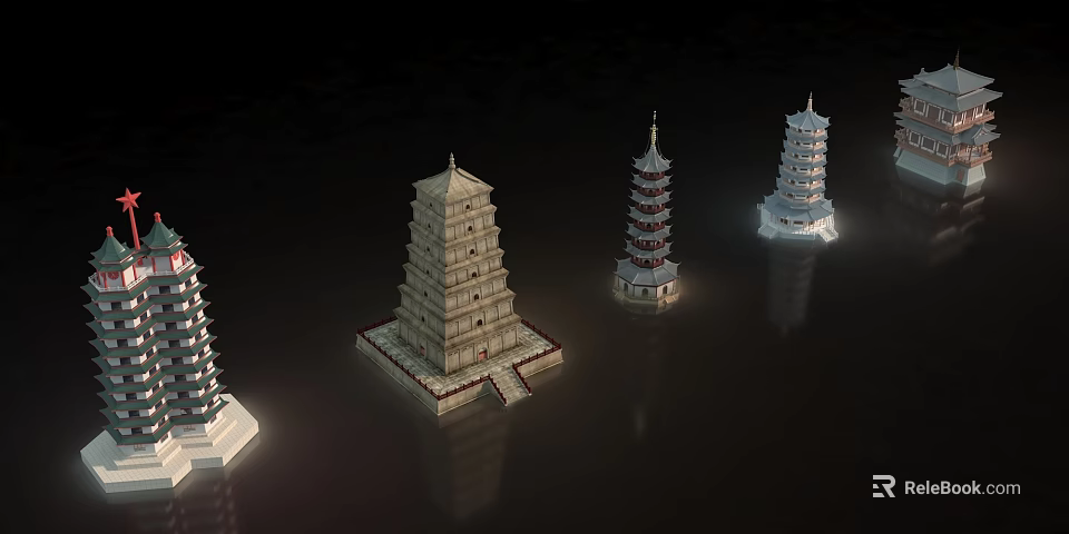 Ancient Architecture Featuring Traditional Pagodas With Various Classic Styles And Structures 3d model 