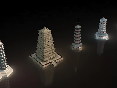 Ancient Architecture Featuring Traditional Pagodas With Various Classic Styles And Structures 3d model