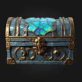 Ornate Treasure Chest With Blue Inlaid Patterns And Golden Decorative Accents