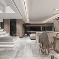 Modern Living Dining Room Interior Design With Marble Surfaces Sofa And Dining Table