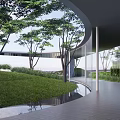 Sumacreek Island Garden Landscape Design with Green Trees Lawn and Modern Entrance