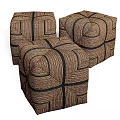 Brown Woven Ottoman with Black Line Details and Square Design