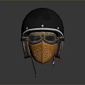 Tactical Black Helmet With Orange Leather Face Mask And Protective Goggles Design