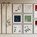 Chinese Traditional Art Collection With Scroll Paintings Framed Artworks And Floral Bird Designs