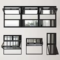 Various Black Frame Window Designs With Different Opening Styles And Glass Panels 3d model