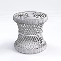 Handcrafted Dark Woven Rattan Stool with Intricate Weave Pattern and Stable Structure 3d model