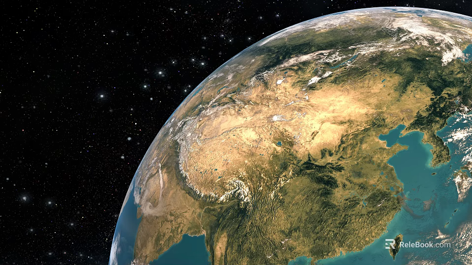 View of Earth from Space with Starry Background and Blue Oceans 3d model 