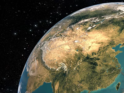 View of Earth from Space with Starry Background and Blue Oceans 3d model