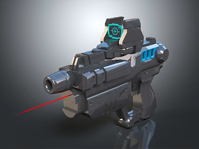 Futuristic Sci Fi Weapon With Laser Sight And Blue Accents Black Design 3d model
