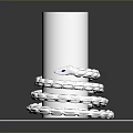 Silver Snake Coiled Around White Cylindrical Pillar On White Square Platform With Dark Background