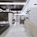 Modern Hotel Lobby Interior With Marble Walls Reception Desk And Stylish Chandeliers