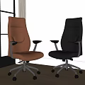 Modern Brown And Black Leather Office Chairs With Armrests Metal Base And Wheels