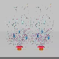 Red Art Installations With Colorful Streamers And Confetti Falling From Above