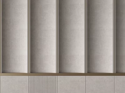 Gray Vertical Striped Background Wall Design With Gold Decorative Strip And Bottom Striped Panels 3d model