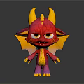 Cute Red Dragon 3D Model With Yellow Horns Wings And Purple Belly