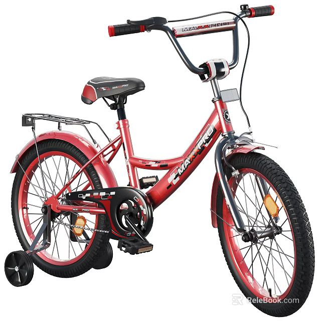 Red Children's Bicycle With Training Wheels Sturdy Frame Comfortable Seat And Durable Wheels 3d model 