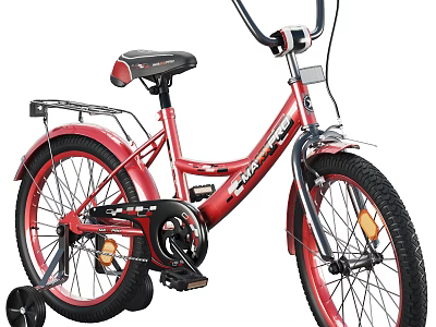 Red Children's Bicycle With Training Wheels Sturdy Frame Comfortable Seat And Durable Wheels 3d model