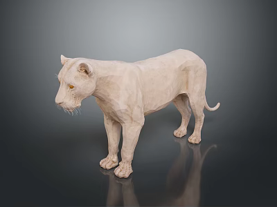 Low Poly White Lion Model Standing On Dark Background With Reflection 3d model