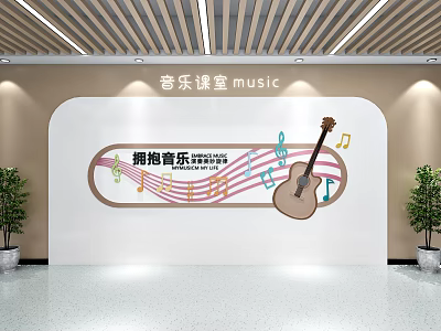 Music Themed Wall Decor With Guitar And Musical Notes For Music Classroom 3d model