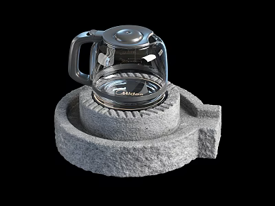 Modern Transparent Glass Electric Kettle With Sturdy Stone Base For Daily Household Use 3d model