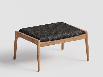 Modern Minimalist Wooden Frame Ottoman With Black Fabric Cushion And Natural Legs Design 3d model