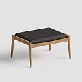 Modern Minimalist Wooden Frame Ottoman With Black Fabric Cushion And Natural Legs Design