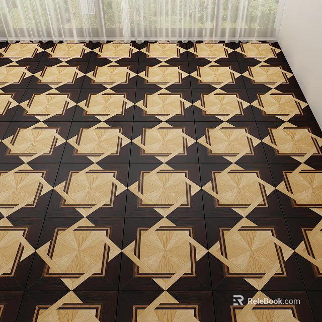 Patterned Wooden Flooring With Geometric Design Elements 3d model