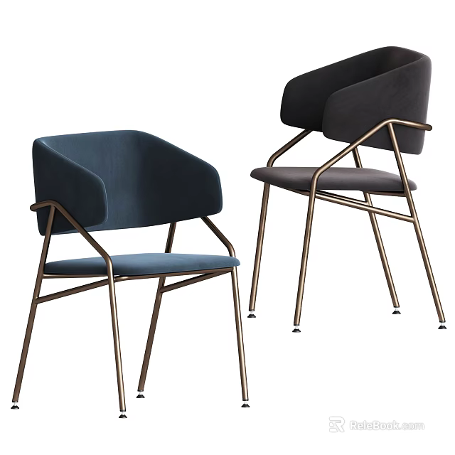 Modern Accent Chairs with Blue and Gray Velvet Upholstery and Metal Frame 3d model 