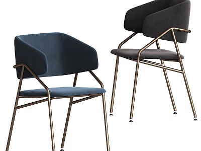 Modern Accent Chairs with Blue and Gray Velvet Upholstery and Metal Frame 3d model