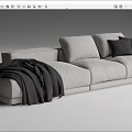 Green and Beige Sectional Sofas with Throw Pillows and Cozy Blanket 3d model