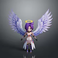 Cute Angel Character With Purple Hair Halo Purple And White Wings And Ornamental Outfit