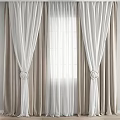 Elegant White And Beige Curtains With Sheer Panels And Ring Tiebacks For Window 3d model