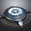Advanced Circular Weapon Device With Danger Sign Metal Components And Orange Lines 3d model