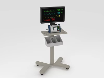 Medical Device Vital Signs Monitor with Digital Display Mobile Stand and Storage Tray 3d model