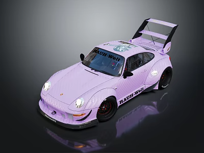 Purple Modified RWB Race Car With Large Rear Wing And Racing Design 3d model