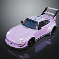 Purple Modified RWB Race Car With Large Rear Wing And Racing Design