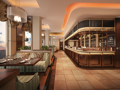 American Restaurant Luxury Hotel Lobby 3d model