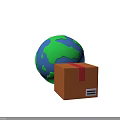 Global Shipping Package Box With Red Tape Next To Green Blue Globe