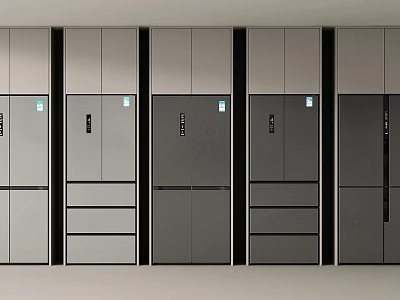 Modern Refrigerators With Sleek Grey Finish Double Door Design And Drawer Compartments 3d model