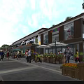 Lively Commercial Street Featuring Pedestrians Shops Colorful Signs Flower Boxes And Green Plants