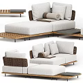 Light Colored Outdoor Sofa With Wicker Armrests And Wooden Frame Modules 3d model