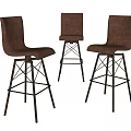 Three Brown Leather Bar Stools With High Backrests And Metal Leg Frames 3d model