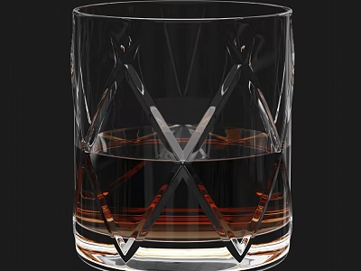 Elegant Transparent Cut Crystal Whiskey Glass With Brown Liquor Inside 3d model