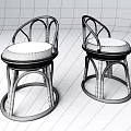 Pair of Modern Rattan Leisure Chairs with Green Velvet Seat Cushions