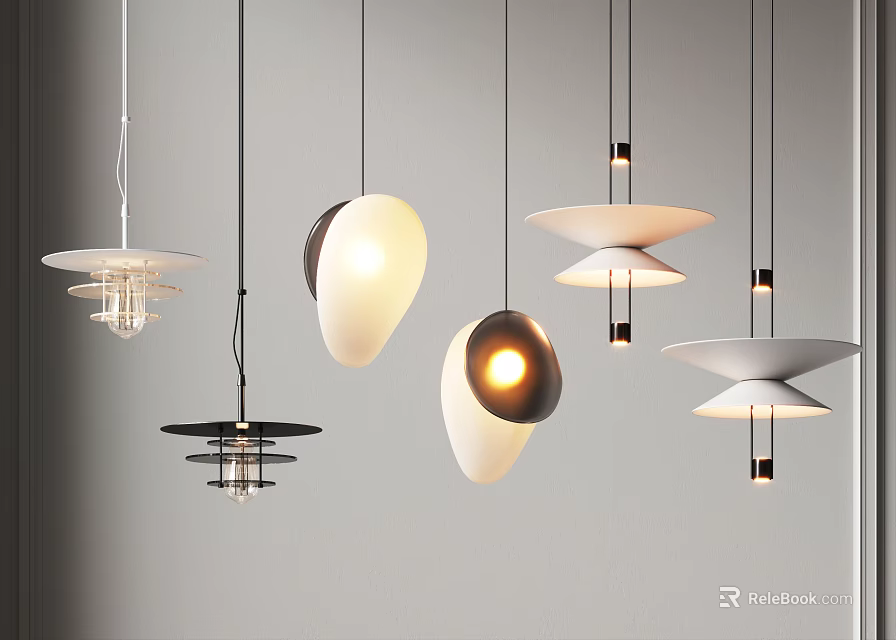 Stylish Modern Pendant Lights Featuring Various Contemporary Shapes And Designs 3d model