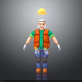 Cartoon Construction Worker With Yellow Hard Hat White Beard Green Shirt Orange Vest Tool Belt