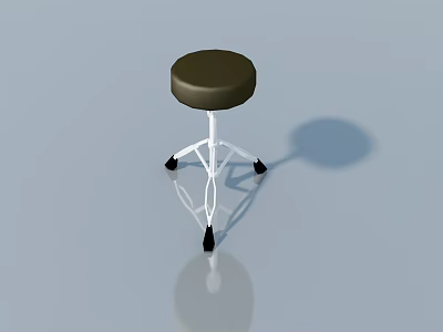 Brown Round Seat Stool With White Metal Frame And Black Wheeled Legs 3d model