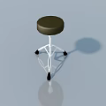 Brown Round Seat Stool With White Metal Frame And Black Wheeled Legs
