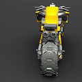 Striking Yellow and Black Futuristic Motorcycle with Thick Tires and Mechanical Details